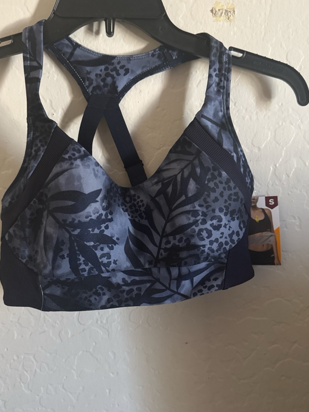 Avia Navy and Charcoal Leaf-Print High Support Sports Bra